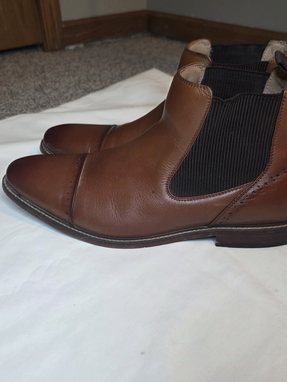Stacy Adams Brown Leather Maury Cap Toe Chelsea Boots